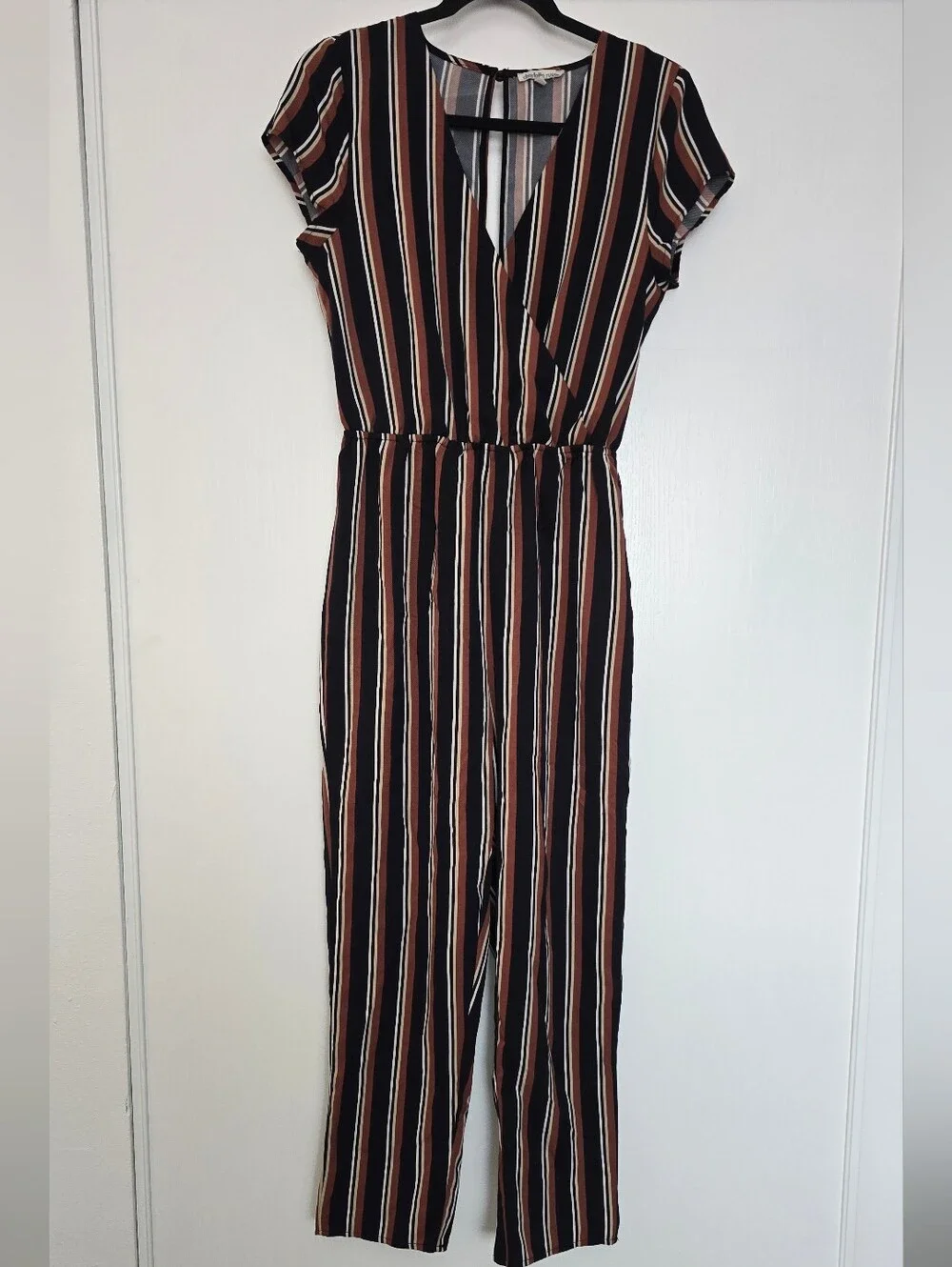 Charlotte Russe - Vertical Stripe Faux-Wrap Lightweight Jumpsuit